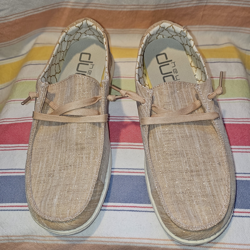Hey Dude Beige With Gold Shimmer Casual Slip-Ons